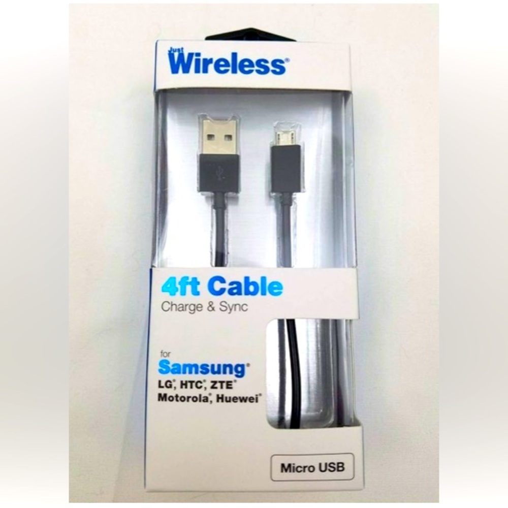 Just Wireless USB-Connector Cable for Android - 4ft - Black NIB